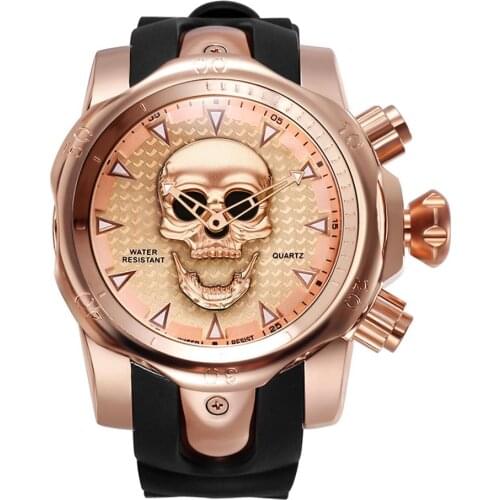Skull Watch Men Big Dial 3D Rotating Mens Watches Top Brand Luxury Silicone Strap Climbing Sport Gift for Men Relogio Masculino