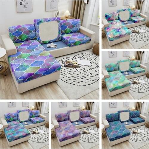 Scale Printing Sofa Seat Cushion Cover Furniture Protector Polyester Corner Sofa Slipcover Elastic Couch Cover 1/2/3/4 Seat