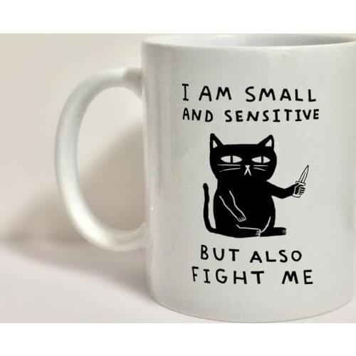 HUMAN I Am Small And Sensitive But Also Fight Me Cat Mug White Color Coffee Mugs Cup