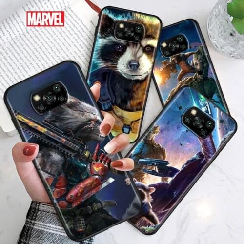 Marvel Rocket Raccoon Bear For Xiaomi Poco C3 M3 M2 X3 NFC X2 F2 X3 Pro F1 F3 Mi Play Mix 3 A2 Lite A1 6 5 Black Phone Case