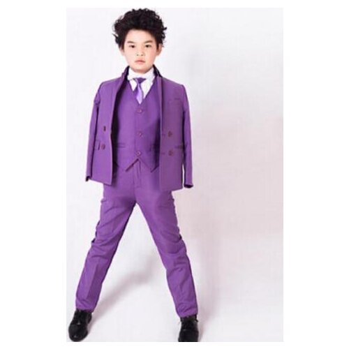 Purple Stand Collar Children Suits Custome Homme Fashion Tuxedos Cool Handsome Set Clothing Formal Blazer(Jacket+Pants+Tie+Vest)