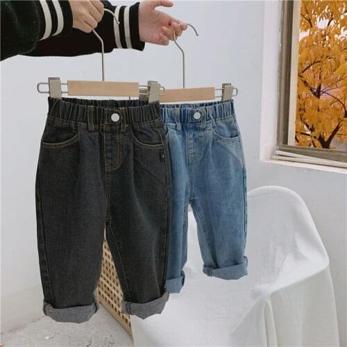 2 3 4 5 6 Years Toddler Boys Jeans Spring High Quality Cuffs Jeans For Boy Kids Denim Pants 2020 Elastic Waist Boys Harem Pants