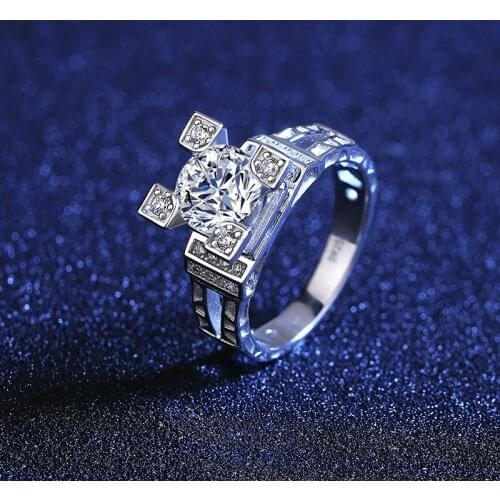 Vintage 100% 925 Sterling Silver Created Real 1 Carat D Color Moissanite Anniversary Rings For Women Party Fine Jewelry Gift