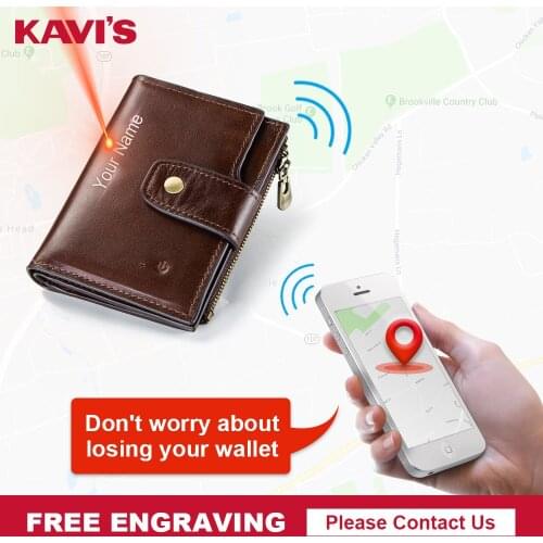 KAVIS rfid Smart Wallet Genuine Leather with alarm GPS Map Bluetooth Black Men Purse High Quality Design Wallets Free Engraving