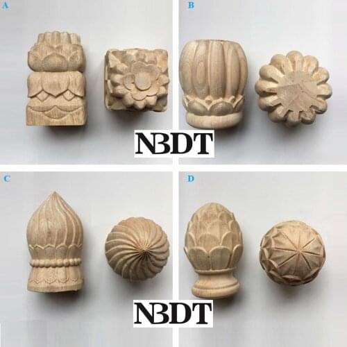 Round Square Wood Carved Post Bed Handrail Decorative End Head Finial Pine Cone Bun Design
