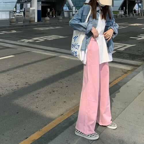 Summer Pink Sports Pants Womens New Wild Casual Loose Gray Elastic High-Waist Wide-Leg Pants Cotton Chic Streetwear