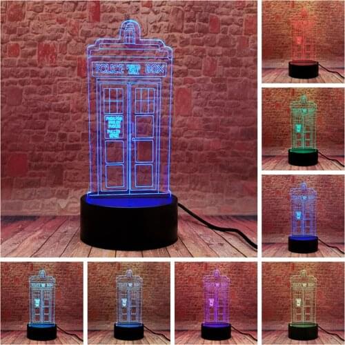 Flash TARDIS Model 3D Illusion LED Desk Nightlight Colorful Change Lamp Doctor Who Movie Figure Toys