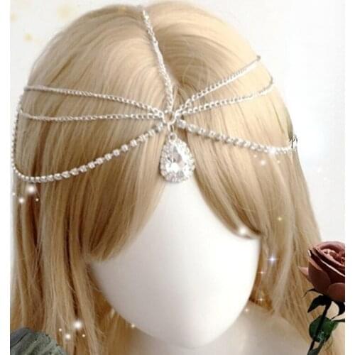 Fashion Women Classical Palace Crystal Drop Rhinestones Chain Eyebrow Pendant Forehead Headdress Vintage Lolita Head Accessory