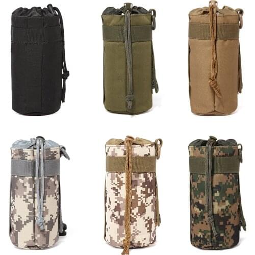 Molle Water Bottle Bag Outdoor Travel Hiking Cycling Camping Hunting Climbing Drawstring Water Bottle Holder Kettle Carrier Pouc