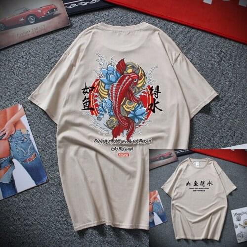 New Japanese Style Like Fish, Water, Carp Printed T-shirt, Cotton Short-sleeved T-shirt for Men and Women, Harbin Style