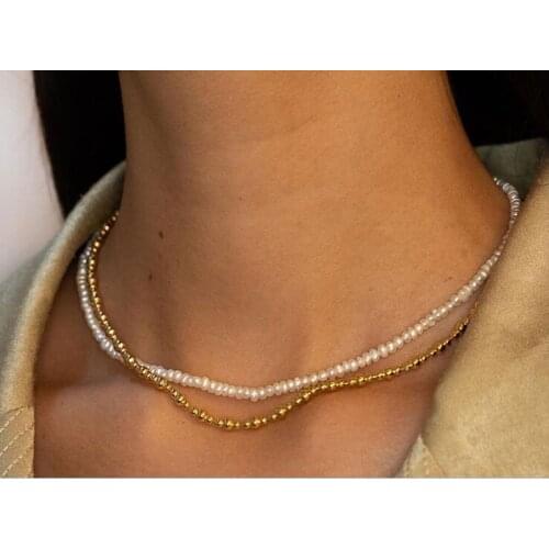 4x5mm white baroque flat Pearl necklace gold clasp natural Freshwater PEARL Women Jewelry 17'' 43cm 35cm