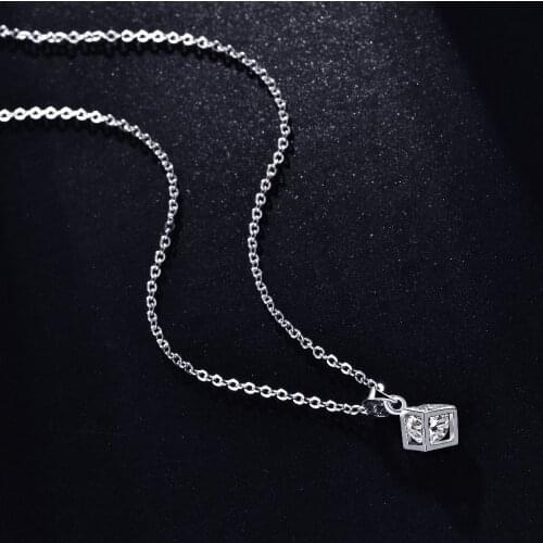 New Simple Elegant CZ Crystal Square Box Shaped Necklaces Silver Color Charm Necklaces & Pendants for Women Jewelry Gift