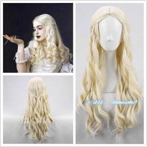 Movie Alice in Wonderland The White Queen Cosplay Wig Long Curly Heat Resistant Synthetic Hair Wig + Wig Cap