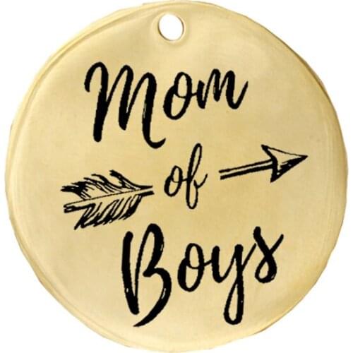 "Mom of Boys" Stainless Steel Charms 25mm High Polish Mirror Surface Jewelry Pendant Tag 20pcs/lot