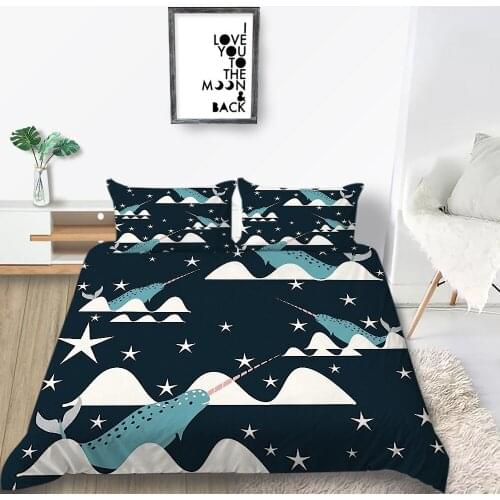 Thumbedding Narwhal Bedding Set For Children Fantasy Duvet Cover Queen Soft King Double Full Twin Single Unique Design Bed Set