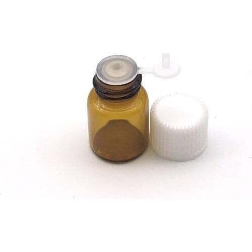 100pcs Mini Empty Essential Oil Amber Glass Bottle with Orifice Reducer Siamese Plug Screw Cap Perfume Sample 2ml Vials