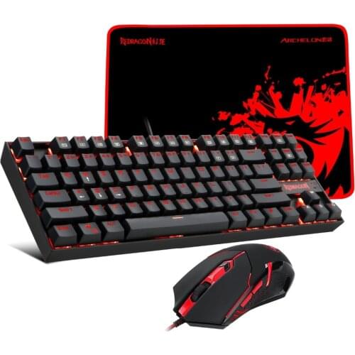 RRedragon K552-BA Combo Gaming Keyboard and Mouse Mouse Pad Combo Red Backlit Mechanical Gaming Keyboard for Windows PC