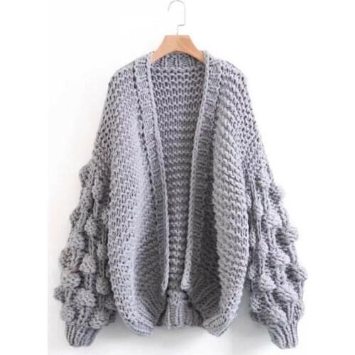 Sleeve Open Front Jumper Sweater Ladies Jacket Knitwear Coats Women Chunky Wide Knitted Cardigan Bobble Bubble
