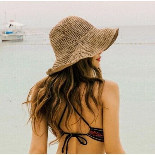 Women Summer Straw Hats Beach Holidays Caps Sweet Girls Trilby Fedora Hat Panama Wide Brim Beach Cap Solid Sun Hat Protection