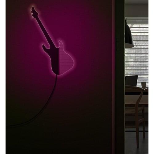 Rocking Guitar LED Lighting Wall Mirror Decorative Rock'n'Roll Electronic Guitar Handmade Acylic Mirror For Music Room Studio