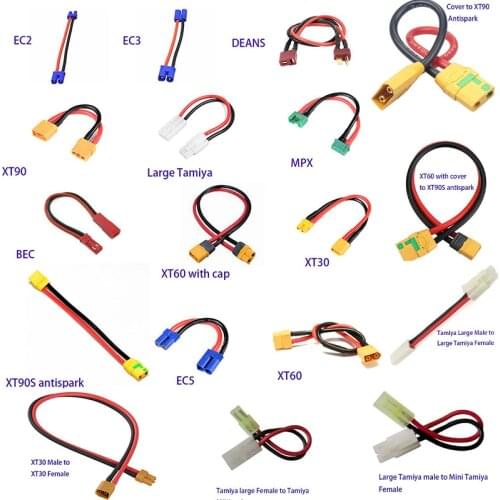 XT30 XT60 XT90 XT90S EC2 EC3 EC5 Tamiya MPX Deans JST Male to Female extension Cable Wire 14awg 10/15cm for RC Battery Charger