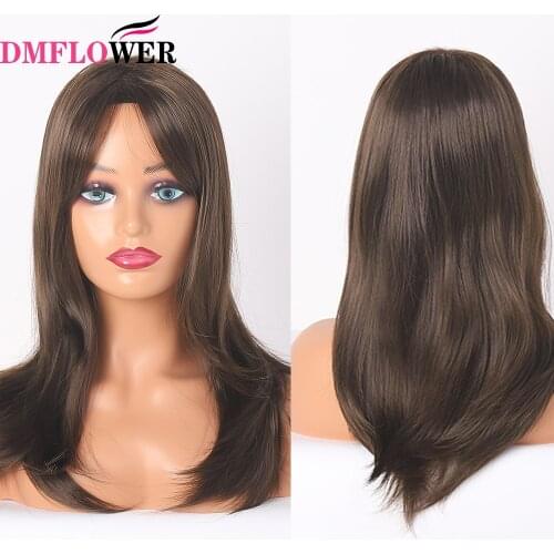 Ladies Gradient Long Hair Wig Synthetic Hairband Brown Black Heat Resistant Christmas Gift