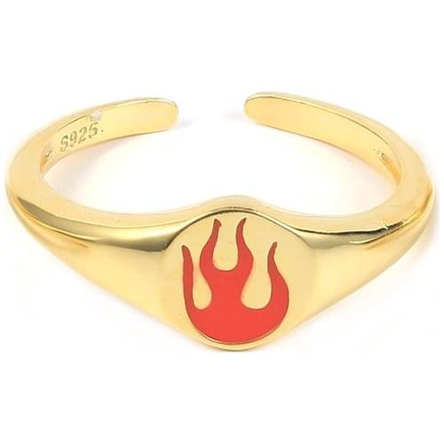 Cherry Flame Enamel Rings For Women 925 Sterling Silver Men Opening Ring Trend Colourful Drip Oil Adjustable Ring Couple Anillos