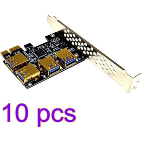 10pcsPCIE PCI-E PCI Express Riser Card 1x to 16x 1 to 4 USB 3.0 Slot Multiplier Hub Adapter For Bitcoin Mining Miner BTC Devices