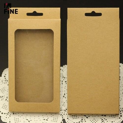 100Pcs Vintage Kraft paper gift box with clear pvc window jewelry display package box gift window box phone case packaging box