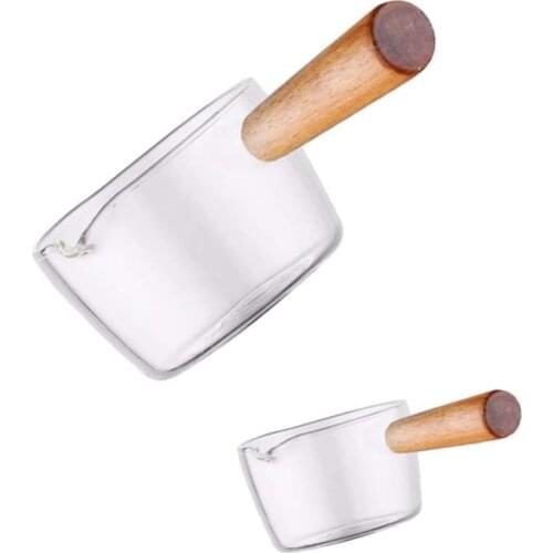 2PCS Glass Creamer Mini Sauce Pitcher Milk Jug Pourer Pitcher Jug Coffee Jar Server Dipping Bowls with Handle (S + L)