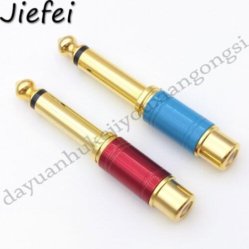 2PCS Gold-plated High quality 6.35mm 1/4" Male Mono Plug To RCA Female Jack Audio Adapter Connector TS For Home KTV Use