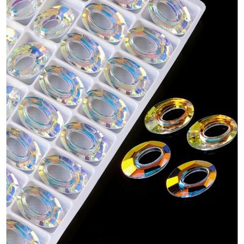 20Pcs Shiny AB Austria Crystal Pendant Charms Big Hole 20mm Glass Oval Bead For DIY Making Earing Jewelry Needlework Accessories