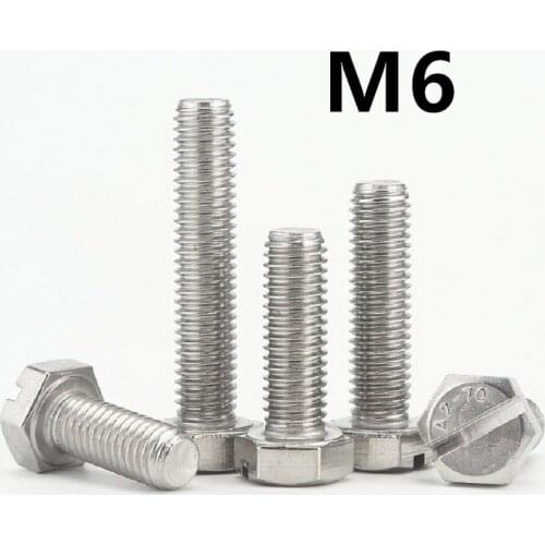 20PCS M6x12/16/20/25/30mm GB29.1 stainless steel Slotter hexagon screws outer hex one word combination screw mechanical bolts