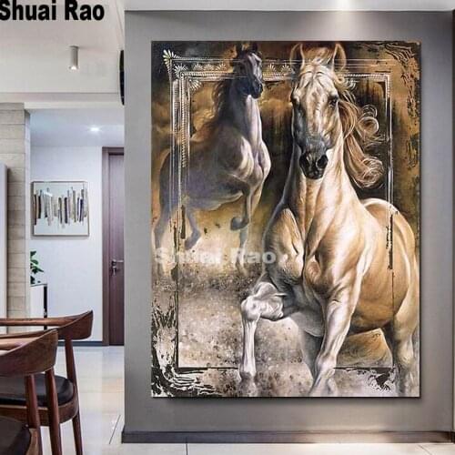 2020 Diy puzzles diamond embroidery gold Horses full square round drill mosaic 3d diy diamond painting animal wall sticker