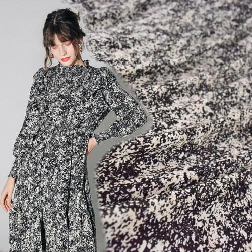 50*148cm Literary Abstract Ink Printing Chiffon Bead Fabric Dress Shirt Womens Handmade DIY Fabric