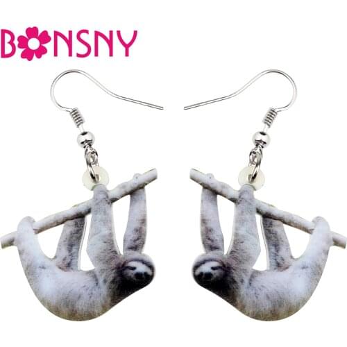 Bonsny Acrylic South American Sloth Earrings Drop Dangle Unique Design Fun Animal Jewelry For Women Girls Gift Charms Wholesale