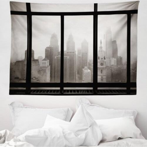 Architectural Mikrofiber Large Wall Tapestry Skyscraper Fog Scenic Decorative Wall Decoration High Quality Wall Covering 230cm x 140cm