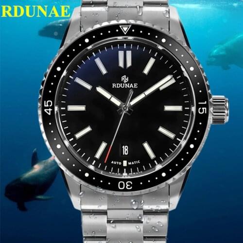 RDUNAE NH35 Automatic Diving Watch 300M Water Resistant Luminous Dial Dome Sapphire Crystal Mechanical Wristwatch 316L Steel