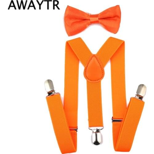 AWAYTR Kids Suspenders Set Boys Girls Yellow Orange Green Color Bow Tie Elastic Suspender Sets for Wedding Party Gift