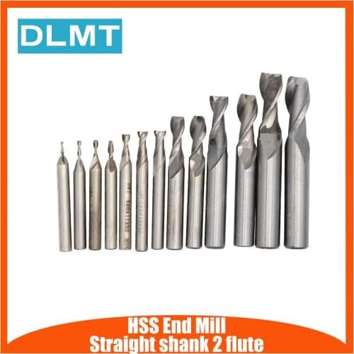 1PC HSS CNC Straight Shank 2 Flute End Mill Cutter Drill Bit Metalworking Tool 1.5/2.5/5/7/9/11/13mm for Milling Machine