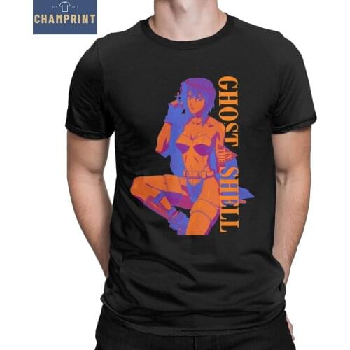 Anime Ghost In The Shell T-Shirts for Men Vintage 100% Cotton Tee Shirt O Neck Short Sleeve T Shirts Printed Clothing
