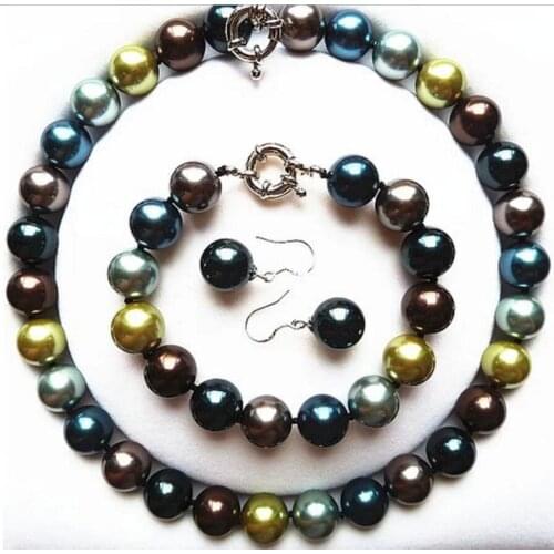 Hot sell new - Boutique fashion lady 14MM Green Pearl Bead Jewelry Set