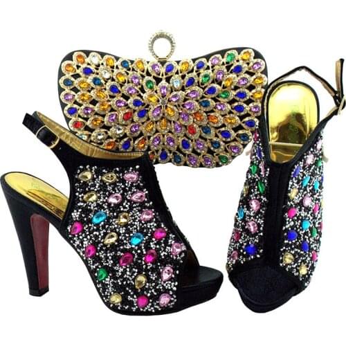 Italian Ladies Shoes and Bags To Match Set Decorated with Rhinestone Shoe and Matching Bag for Nigeria Party High Heel