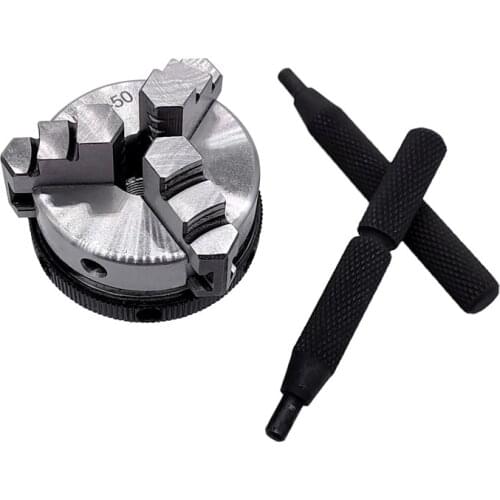 K01-50 50mm Lathe Mini Chuck 3 Jaws Woodworking Hand Chuck with Mounting Thread Screw Rod Self-Centering Lathe Chuck Tool