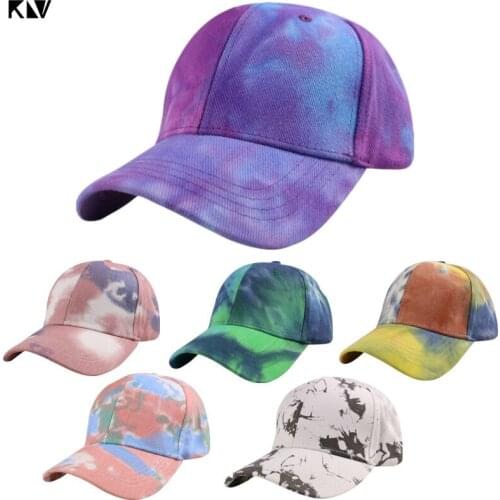 KLV 2020 Women Men Summer Gradient Tie-Dye Baseball Cap Graffiti Hip Hop Outdoor Low Profile Adjustable Cotton Snapback Sun Hat