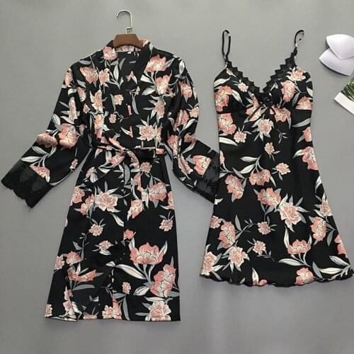Summer Night Robe Sexy Women 2PC Strap Top Suit Sleepwear Sets Casual Pajamas Home Wear Nightwear Sleep Kimono Bath Gown