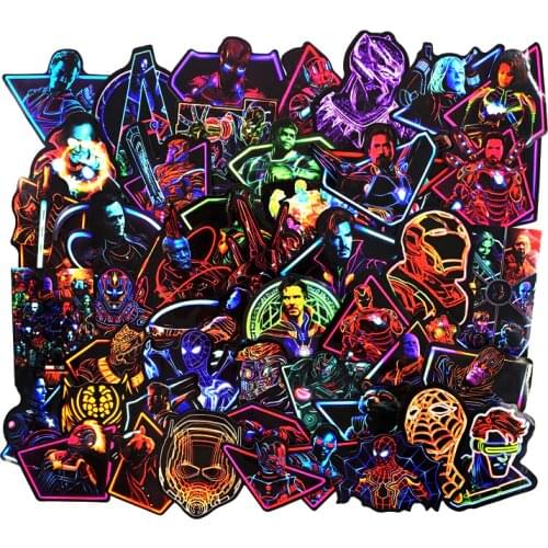 50/100Pcs Cool Neon marvel super heroes Stickers Bicycle Guitar Bumper Skateboard Backpack naklejki Graffiti Waterproof Sticker