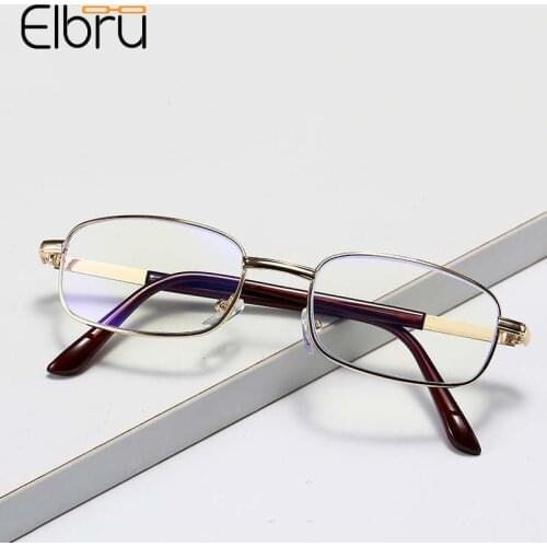 Elbru Anti Blue Light Reading Glasses Women Men Gold Metal Clear Lens Presbyopia Eyeglasses With Box Cloth Diopters +1.0 +4.0