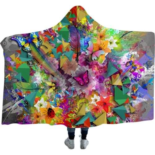 Flowers Hooded Blanket For Adults Kids Lazyer Blanket Hoodie Winter Warm Fleece Shawl Blanket Bed Cover Throw Wearable Shawls