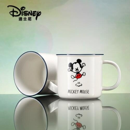 Genuine Disney Cup Q Version Mickey Minnie Water Cup Cute Cartoon Childrens Ceramic Cup with Lid Milk Cup Mickey Mouse Cup